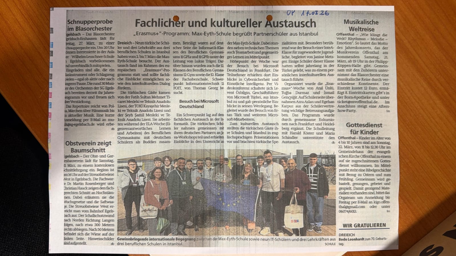 Alman Basınında Erasmus+ Projemiz